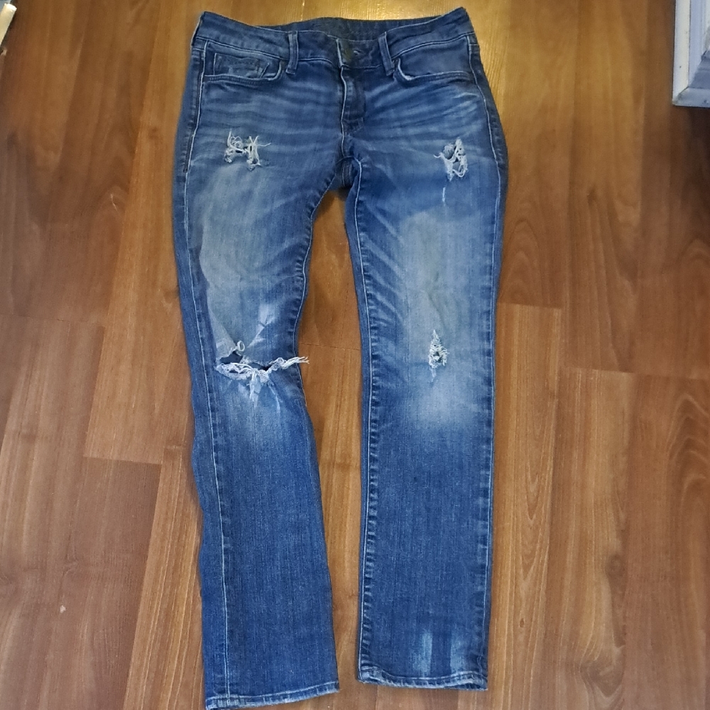 Mavi Distressed Straight Leg Jeans - Blue
